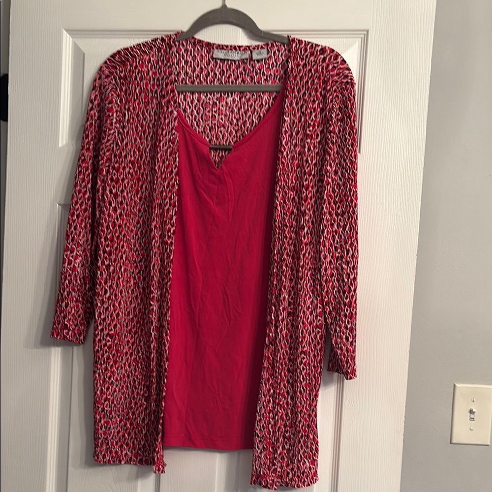 Pink and Black Patterned Cardigan with Tank Top